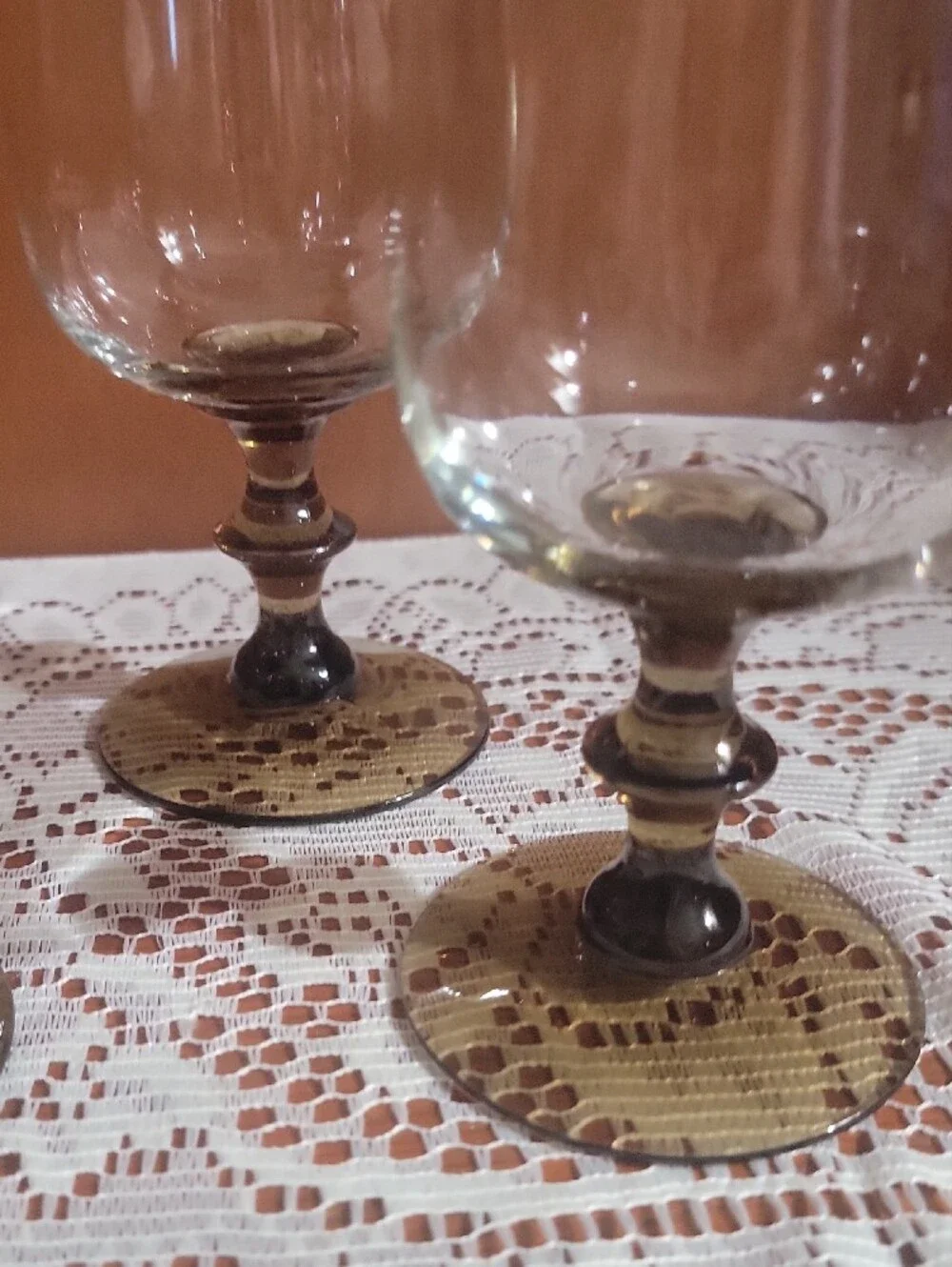 Vintage Libbey Tulip Smoke Amber Stemmed Goblets - Set of 4